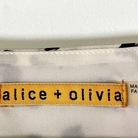 Alice + Olivia Silk Dress White Black Flutter Sleeve Elastic Waist Size Small - Picture 3 of 10